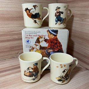 Vintage 1984 Norman Rockwell “A Boy And His Dog” Four Seasons x4 Mug Collection